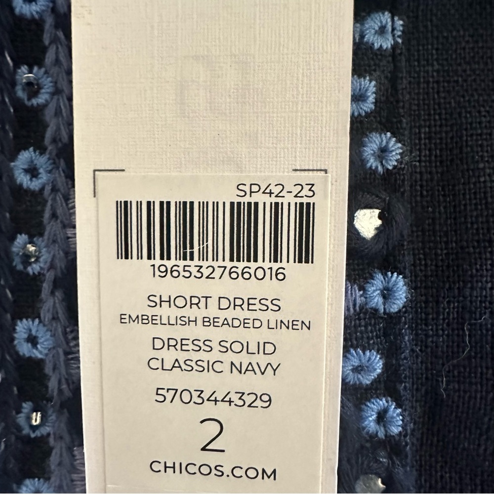 Chico’s Navy Blue Embellished Beaded Linen Dress - Picture 15 of 16